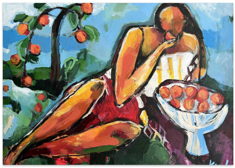 “Woman With Peaches” - Stretched Canvas, Poster or Fine Art Print