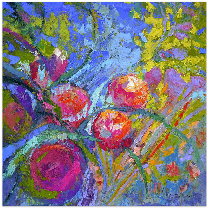 Vivid Blooms Dance - Square Stretched Canvas, Poster or Fine Art Print I Heart Wall Art