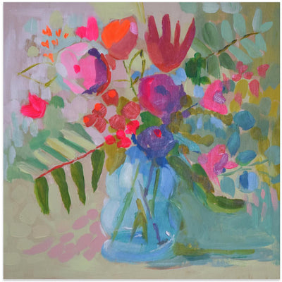 Neon Floral - Square Stretched Canvas, Poster or Fine Art Print I Heart Wall Art