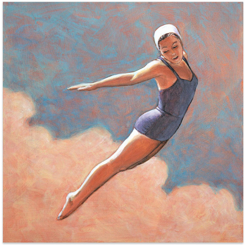 High Diver In Soft Clouds - Square Stretched Canvas, Poster or Fine Art Print I Heart Wall Art