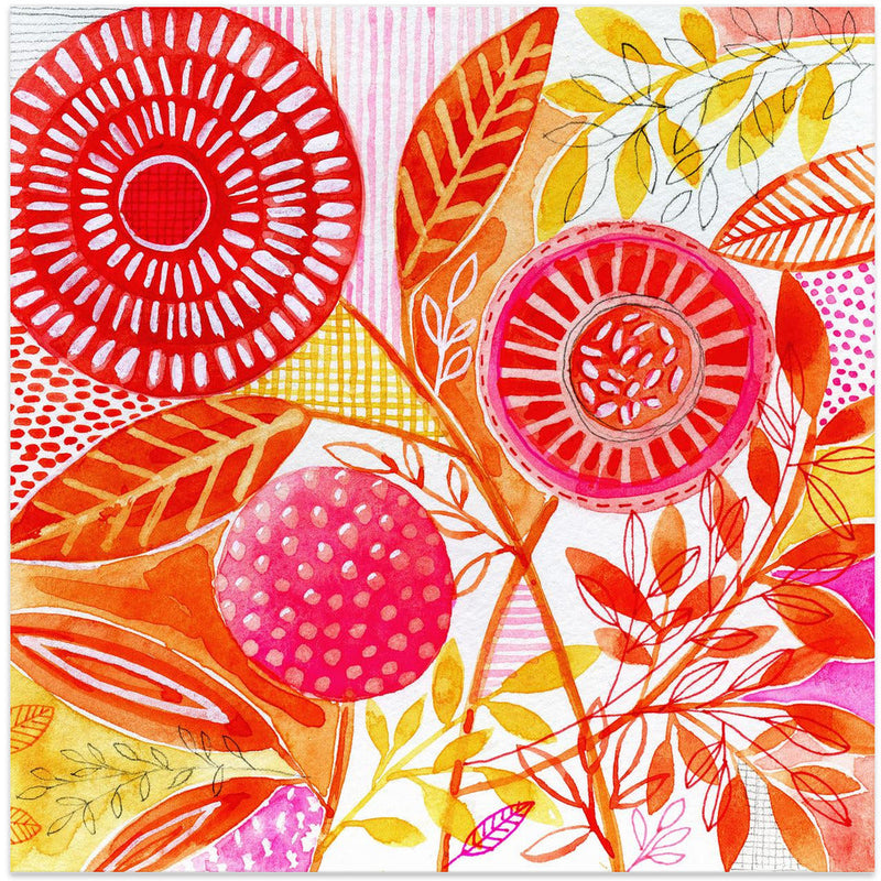 Layered Botanical Watercolour - Square Stretched Canvas, Poster or Fine Art Print I Heart Wall Art