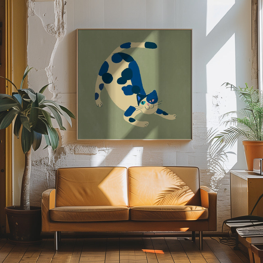 Pouncing cat - Square Stretched Canvas, Poster or Fine Art Print I Heart Wall Art