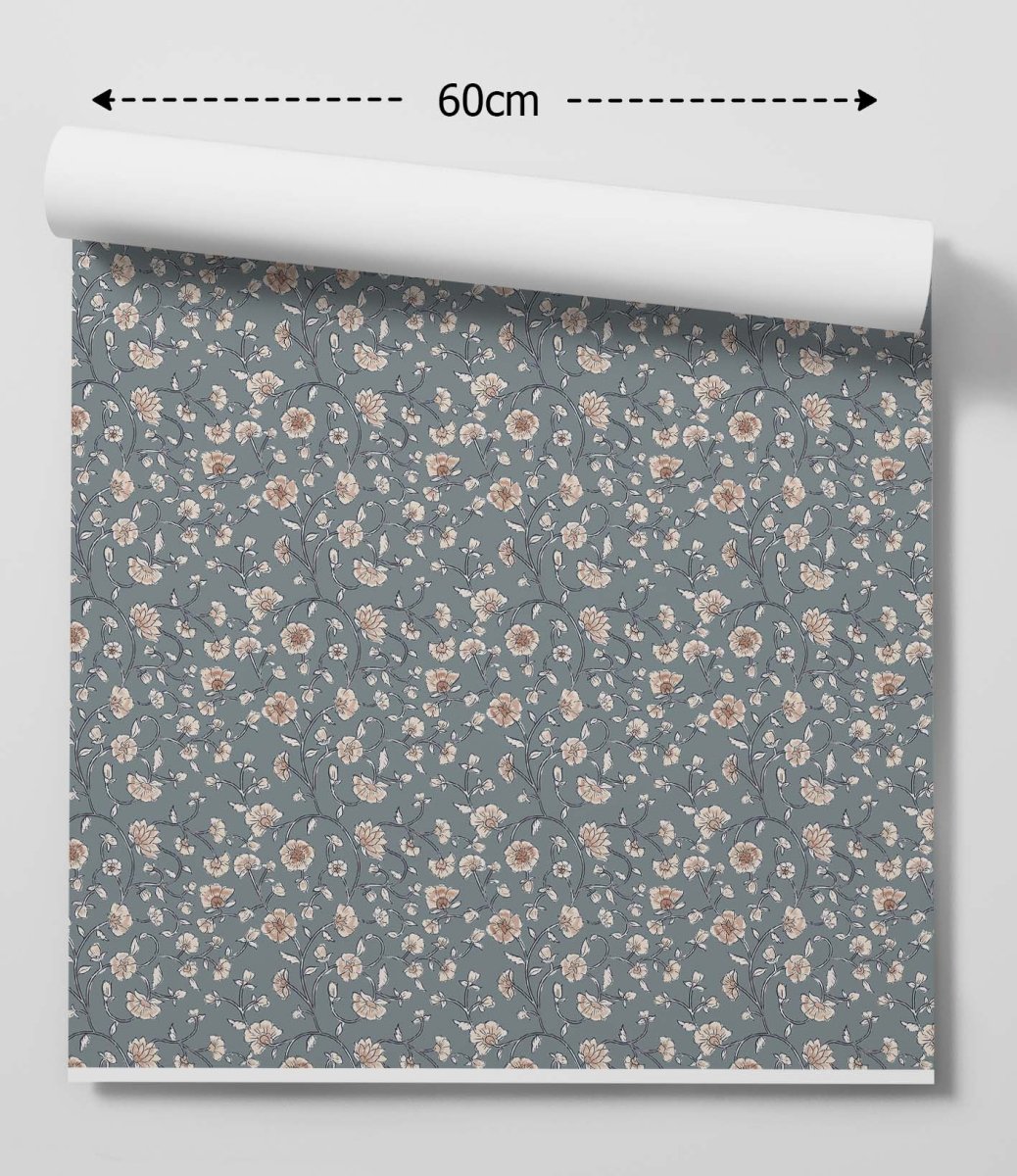 'Pretty & Prim' - Vintage Blue and Cream Floral Removable Wallpaper - I Heart Wall Art - Poster Print, Canvas Print or Framed Art Print