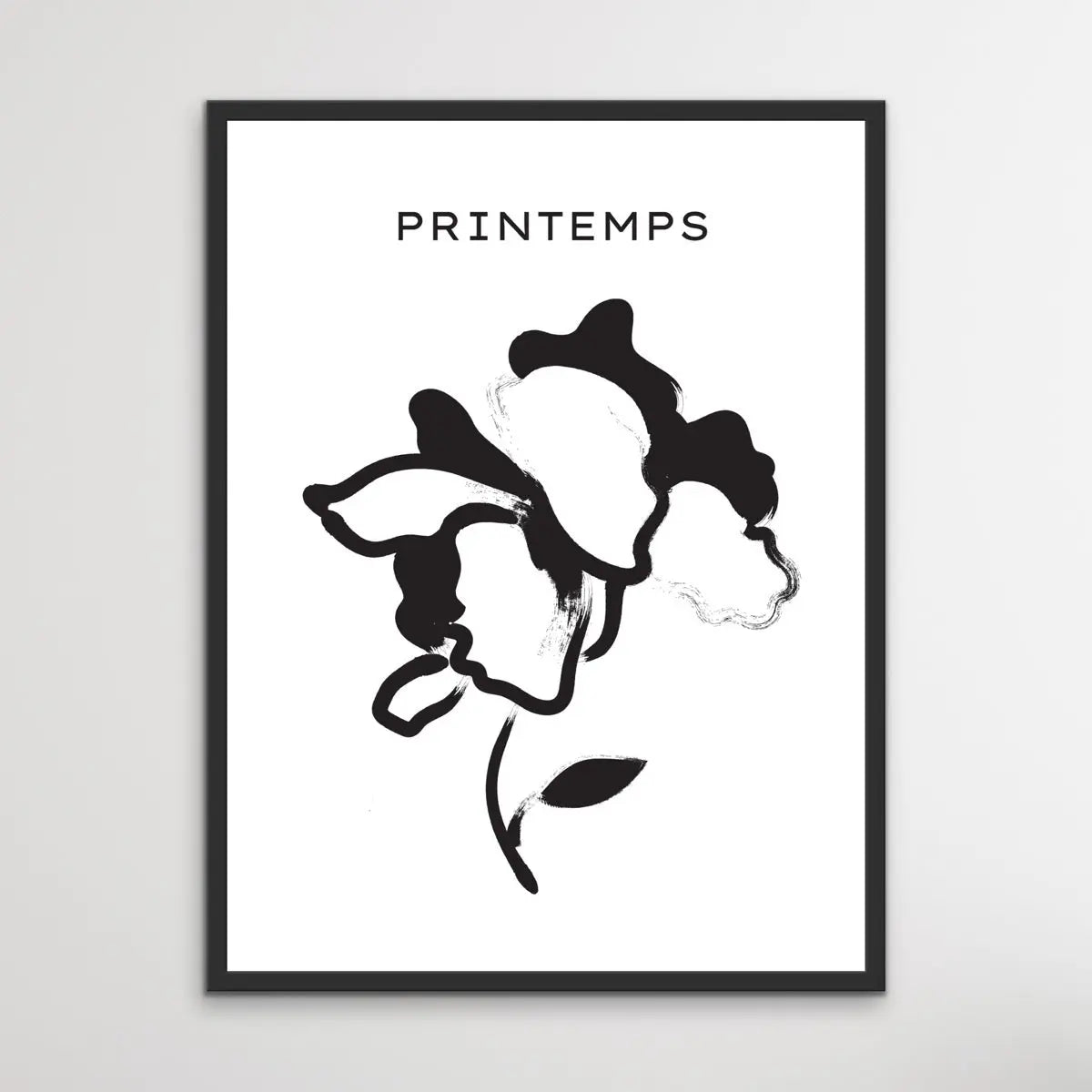 Printemps Number Two -  Minimalist Black and White Flower with One Leaf Line Classic Art Print - I Heart Wall Art