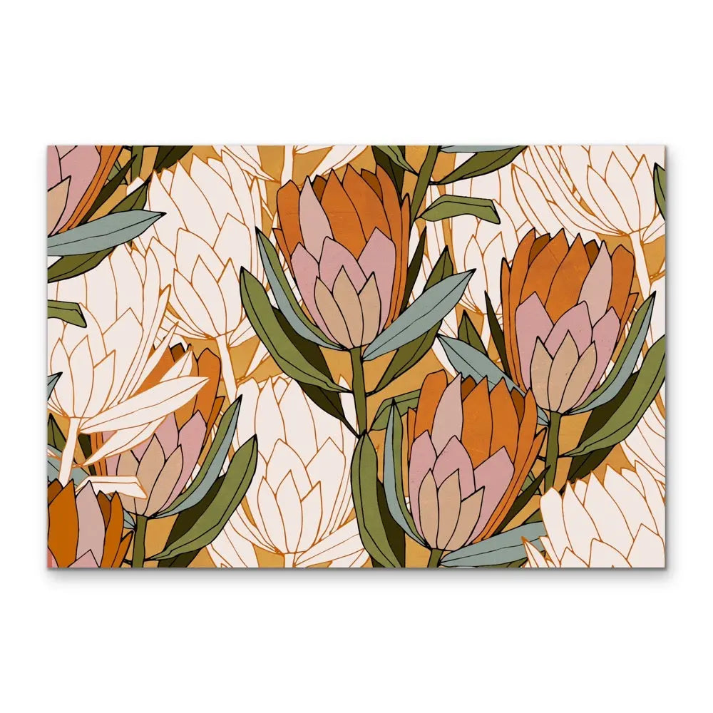 Protea Garden - Orange and Green Collage-Style Native Floral Artwork- Canvas Or Art Print I Heart Wall Art Australia 