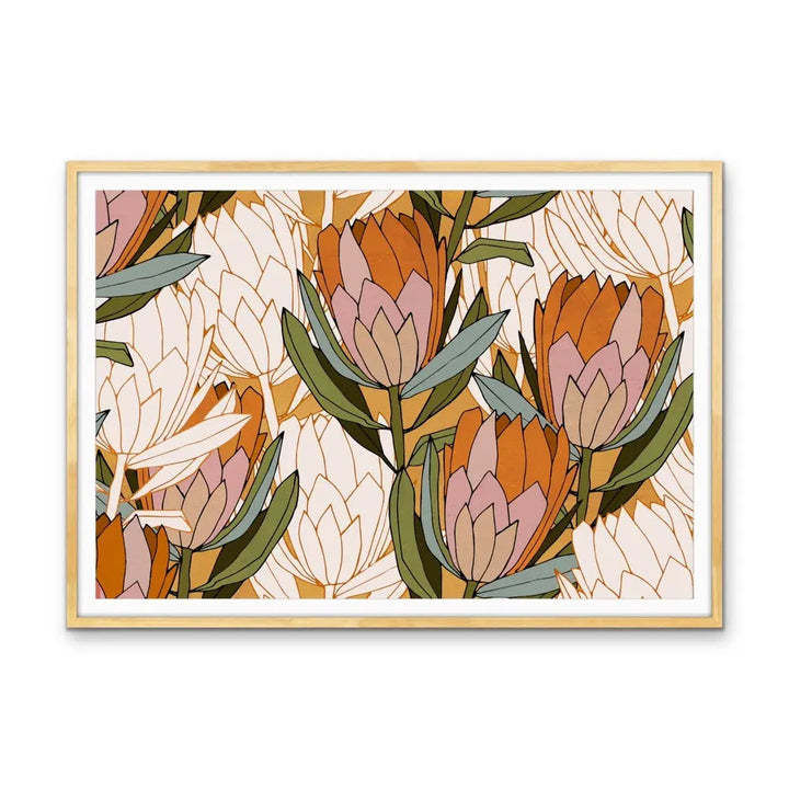 Protea Garden - Orange and Green Collage-Style Native Floral Artwork- Canvas Or Art Print I Heart Wall Art Australia 