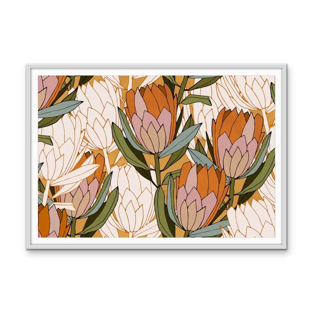 Protea Garden - Orange and Green Collage-Style Native Floral Artwork- Canvas Or Art Print I Heart Wall Art Australia 