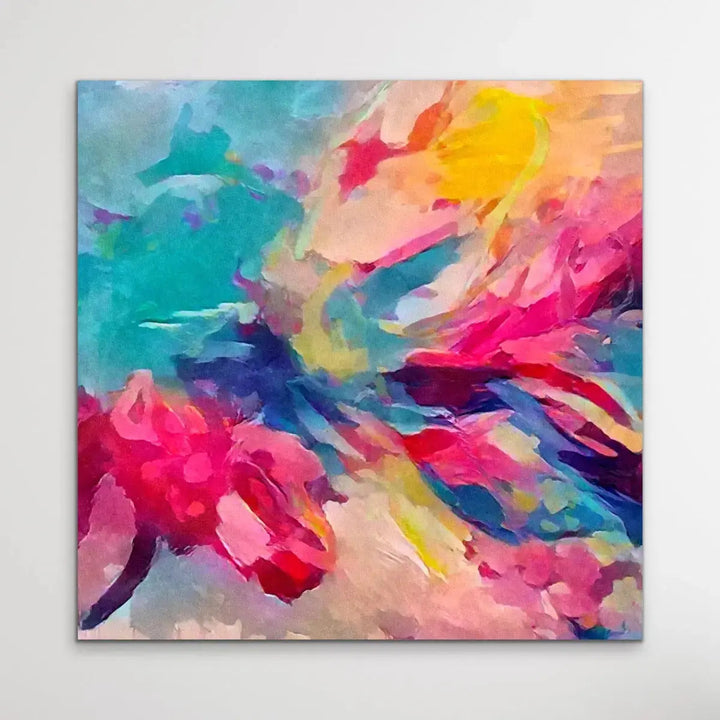 Pure Joy - Bright Colourful Abstract Pink Blue Floral Canvas or Art Print - I Heart Wall Art