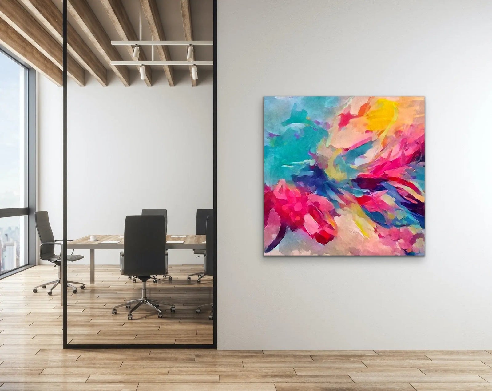 Pure Joy - Bright Colourful Abstract Pink Blue Floral Canvas or Art Print - I Heart Wall Art