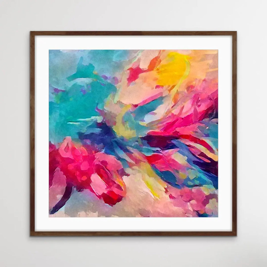 Pure Joy - Bright Colourful Abstract Pink Blue Floral Canvas or Art Print - I Heart Wall Art