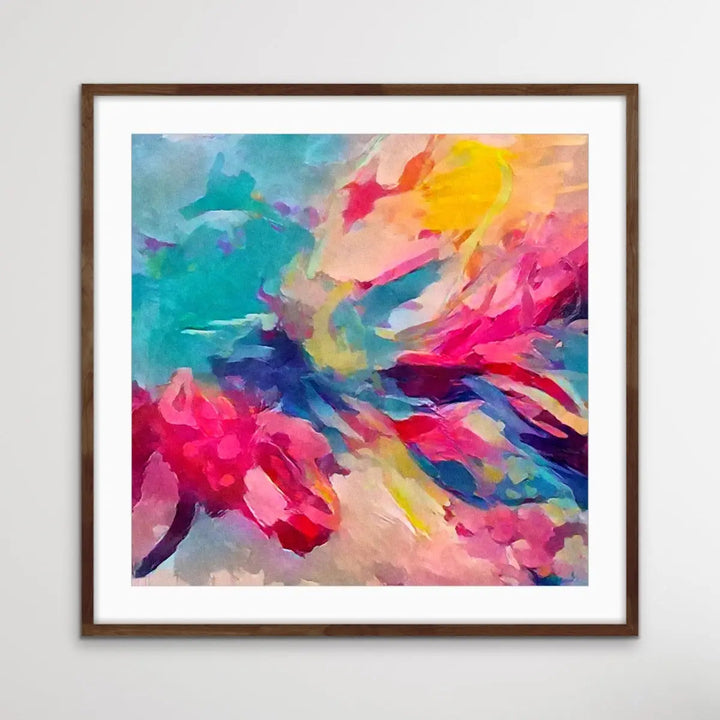 Pure Joy - Bright Colourful Abstract Pink Blue Floral Canvas or Art Print - I Heart Wall Art