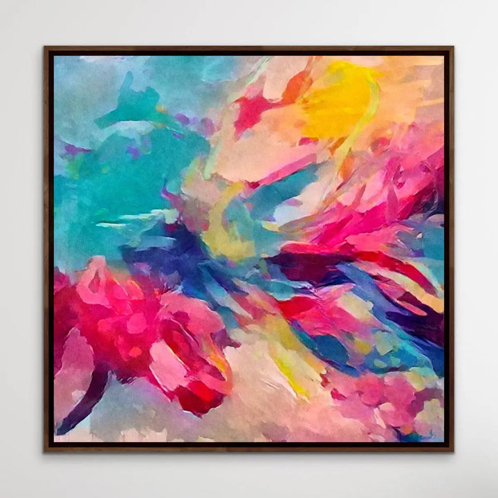 Pure Joy - Bright Colourful Abstract Pink Blue Floral Canvas or Art Print - I Heart Wall Art