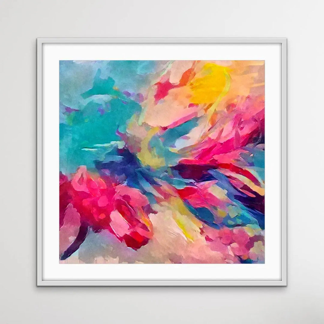 Pure Joy - Bright Colourful Abstract Pink Blue Floral Canvas or Art Print - I Heart Wall Art