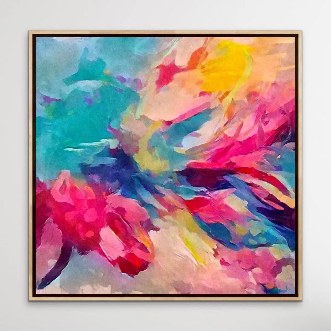 Pure Joy - Bright Colourful Abstract Pink Blue Floral Canvas or Art Print - I Heart Wall Art