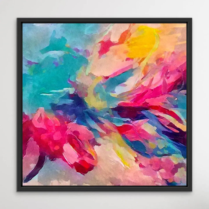 Pure Joy - Bright Colourful Abstract Pink Blue Floral Canvas or Art Print - I Heart Wall Art