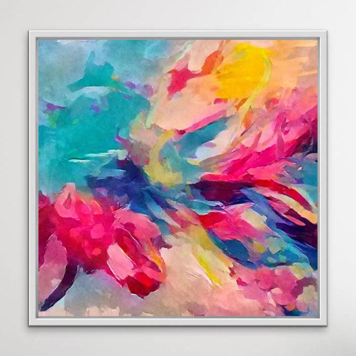 Pure Joy - Bright Colourful Abstract Pink Blue Floral Canvas or Art Print - I Heart Wall Art
