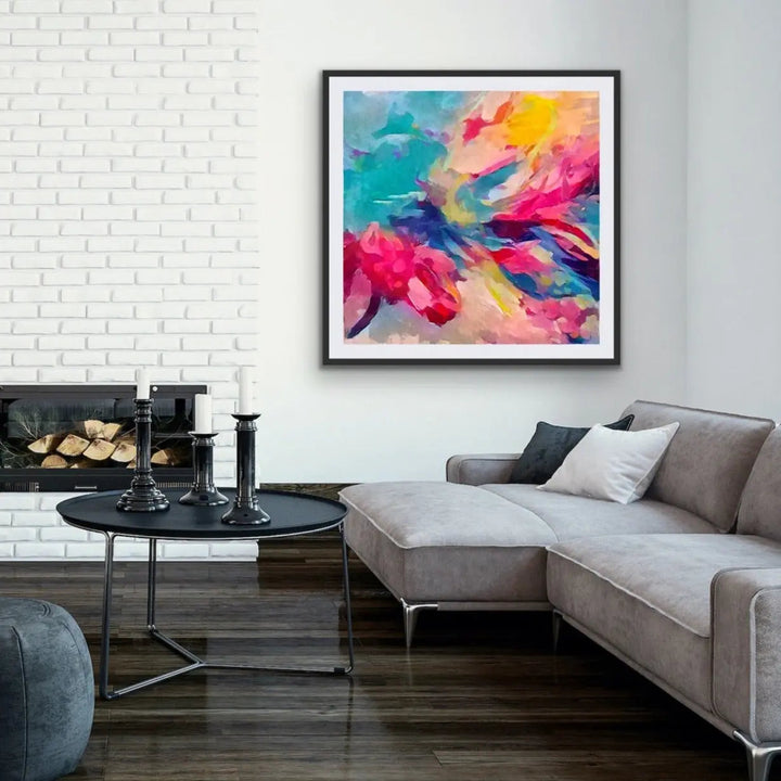 Pure Joy - Bright Colourful Abstract Pink Blue Floral Canvas or Art Print - I Heart Wall Art