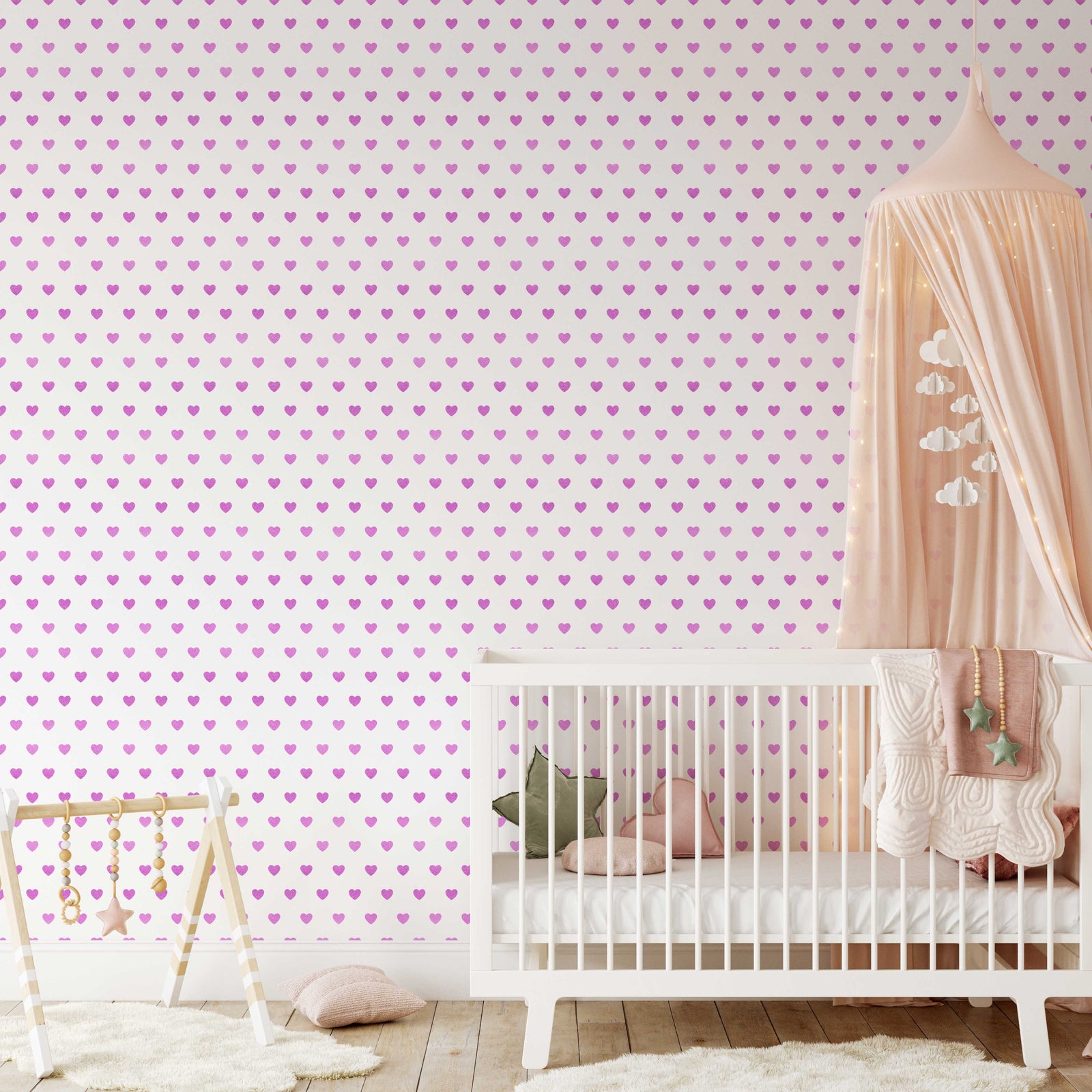 Purple Glitter-Look Loveheart Wallpaper - Quality Peel and Stick Adhesive