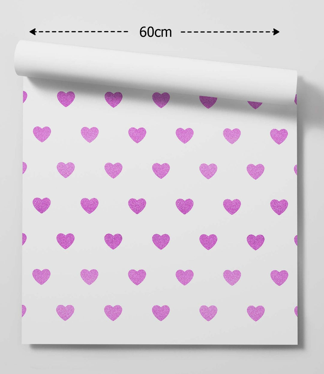 Purple Glitter-Look Loveheart Wallpaper - Quality Peel and Stick Adhesive