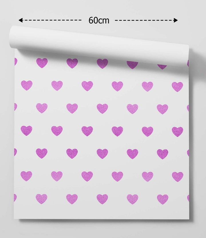 Purple Glitter-Look Loveheart Wallpaper - Quality Peel and Stick Adhesive