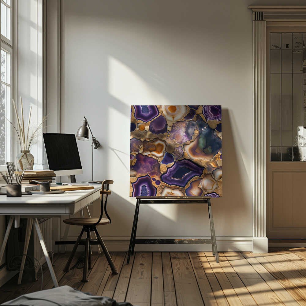 Purple Gold Agate Geode - Square Stretched Canvas, Poster or Fine Art Print - I Heart Wall Art - Poster Print, Canvas Print or Framed Art Print