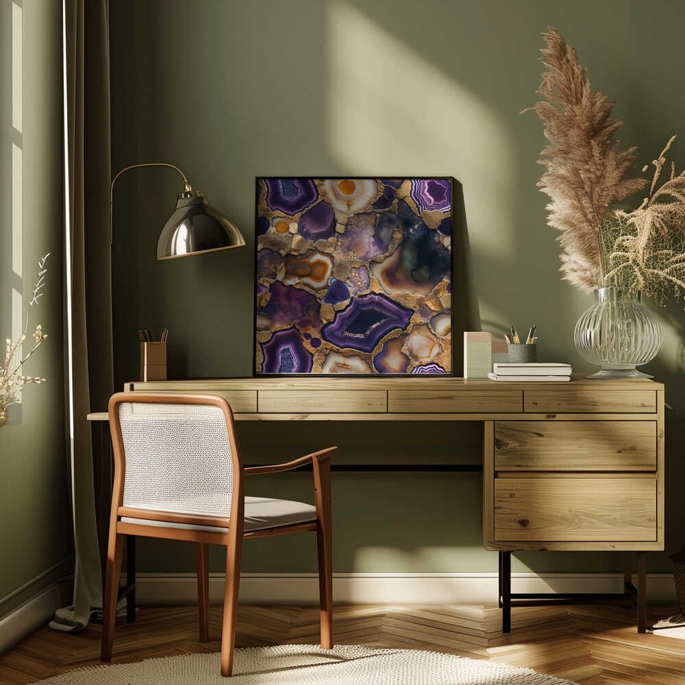 Purple Gold Agate Geode - Square Stretched Canvas, Poster or Fine Art Print - I Heart Wall Art - Poster Print, Canvas Print or Framed Art Print
