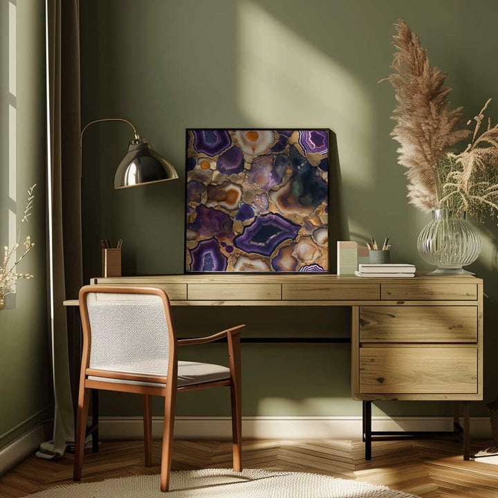Purple Gold Agate Geode - Square Stretched Canvas, Poster or Fine Art Print - I Heart Wall Art - Poster Print, Canvas Print or Framed Art Print