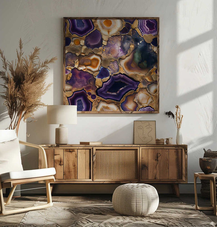 Purple Gold Agate Geode - Square Stretched Canvas, Poster or Fine Art Print - I Heart Wall Art - Poster Print, Canvas Print or Framed Art Print
