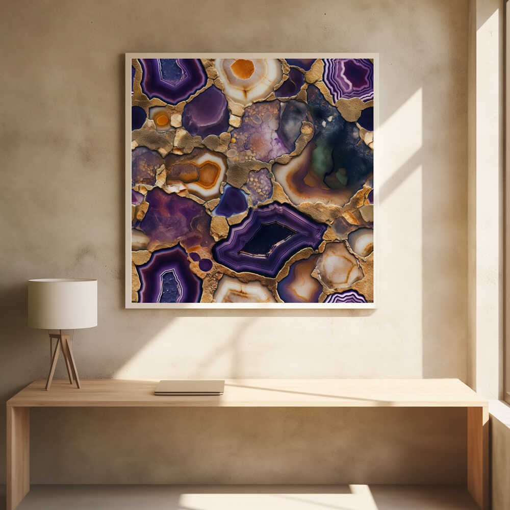 Purple Gold Agate Geode - Square Stretched Canvas, Poster or Fine Art Print - I Heart Wall Art - Poster Print, Canvas Print or Framed Art Print