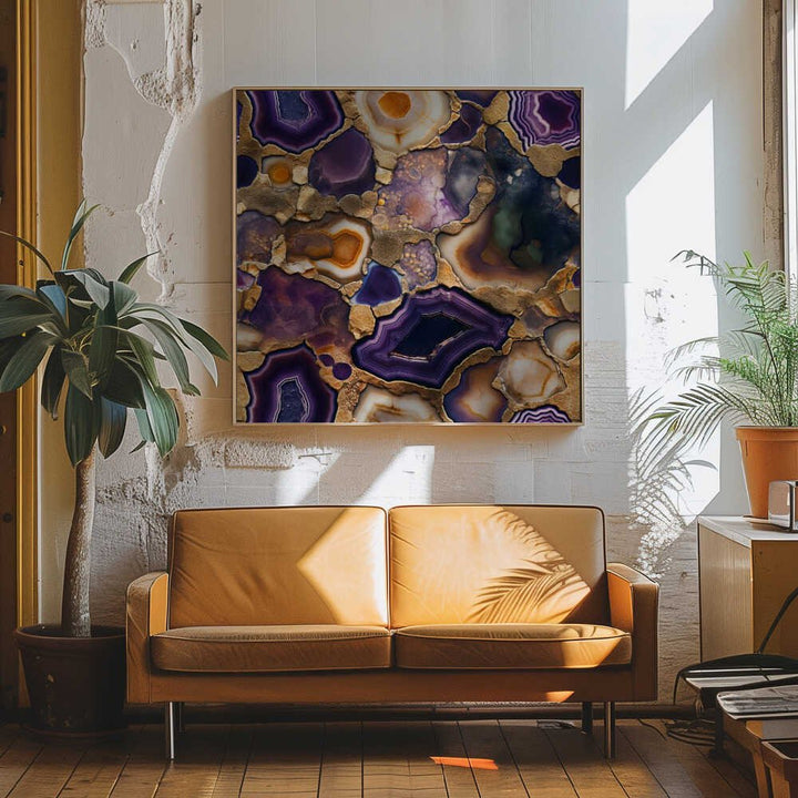 Purple Gold Agate Geode - Square Stretched Canvas, Poster or Fine Art Print - I Heart Wall Art - Poster Print, Canvas Print or Framed Art Print