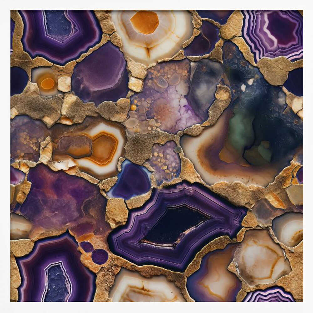 Purple Gold Agate Geode - Square Stretched Canvas, Poster or Fine Art Print - I Heart Wall Art - Poster Print, Canvas Print or Framed Art Print