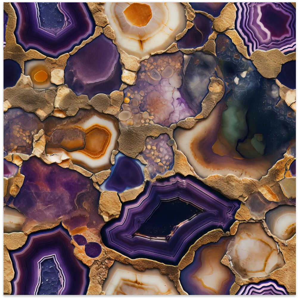 Purple Gold Agate Geode - Square Stretched Canvas, Poster or Fine Art Print - I Heart Wall Art - Poster Print, Canvas Print or Framed Art Print