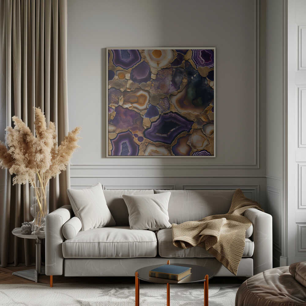 Purple Gold Agate Geode - Square Stretched Canvas, Poster or Fine Art Print - I Heart Wall Art - Poster Print, Canvas Print or Framed Art Print