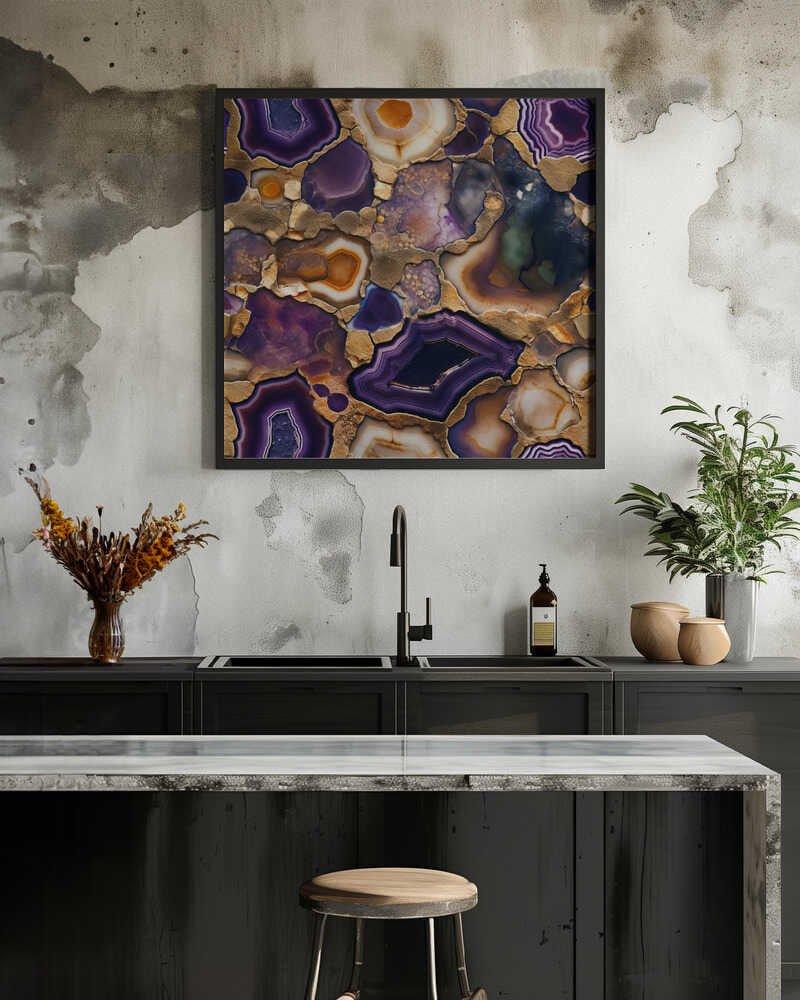Purple Gold Agate Geode - Square Stretched Canvas, Poster or Fine Art Print - I Heart Wall Art - Poster Print, Canvas Print or Framed Art Print