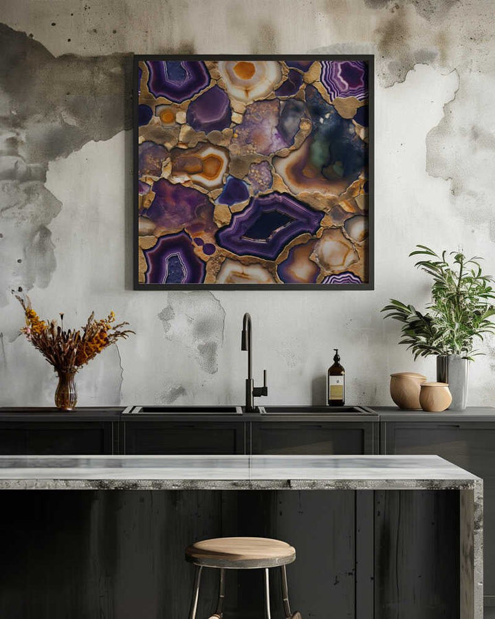 Purple Gold Agate Geode - Square Stretched Canvas, Poster or Fine Art Print - I Heart Wall Art - Poster Print, Canvas Print or Framed Art Print