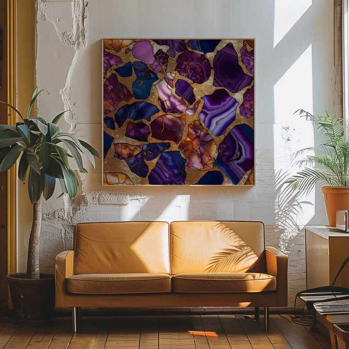 Purple Gold Agate Mosaic - Square Stretched Canvas, Poster or Fine Art Print - I Heart Wall Art - Poster Print, Canvas Print or Framed Art Print