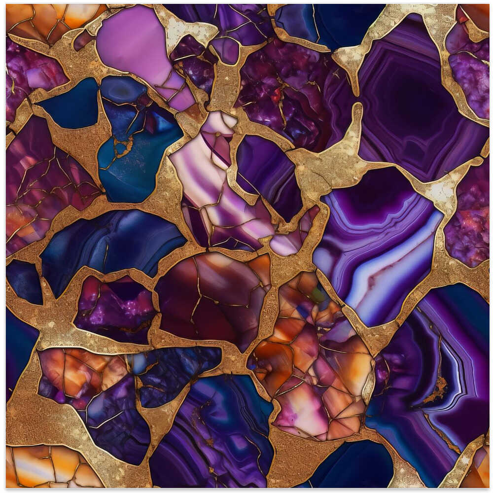 Purple Gold Agate Mosaic - Square Stretched Canvas, Poster or Fine Art Print - I Heart Wall Art - Poster Print, Canvas Print or Framed Art Print