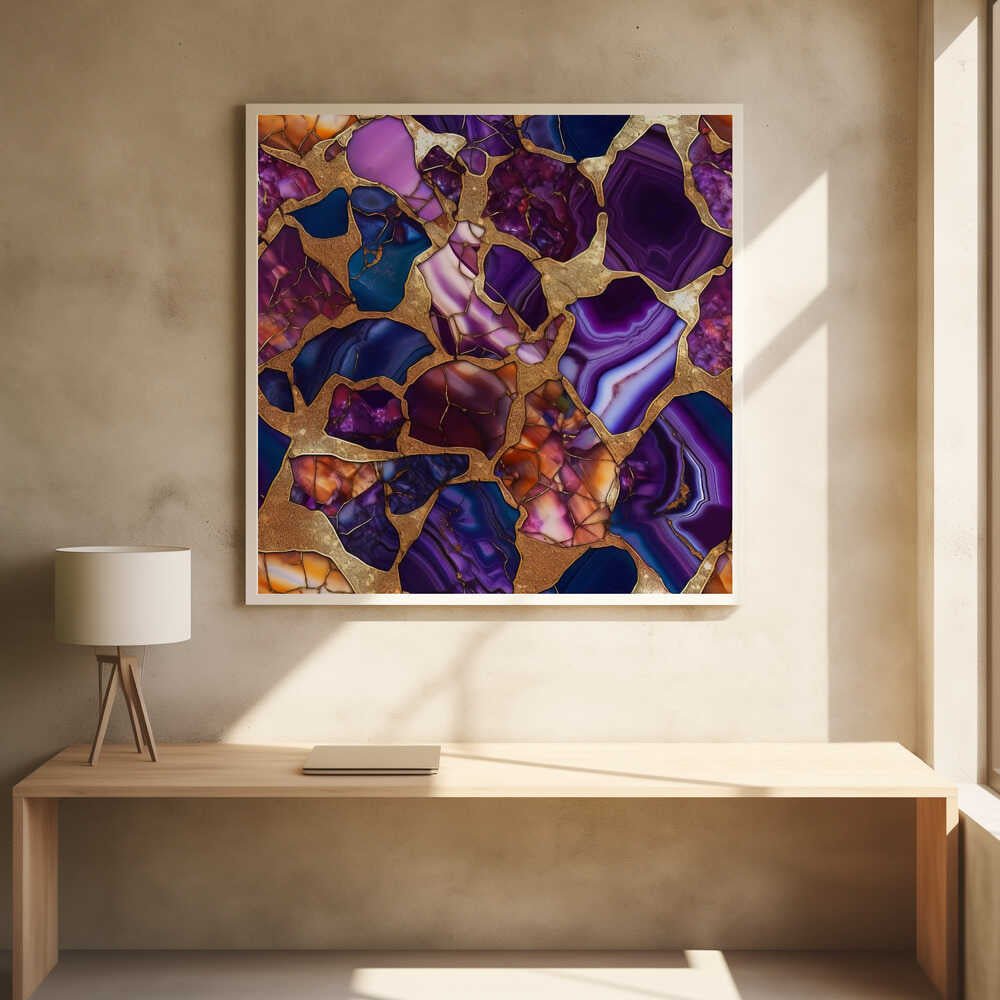 Purple Gold Agate Mosaic - Square Stretched Canvas, Poster or Fine Art Print - I Heart Wall Art - Poster Print, Canvas Print or Framed Art Print