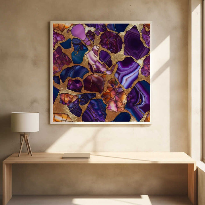 Purple Gold Agate Mosaic - Square Stretched Canvas, Poster or Fine Art Print - I Heart Wall Art - Poster Print, Canvas Print or Framed Art Print