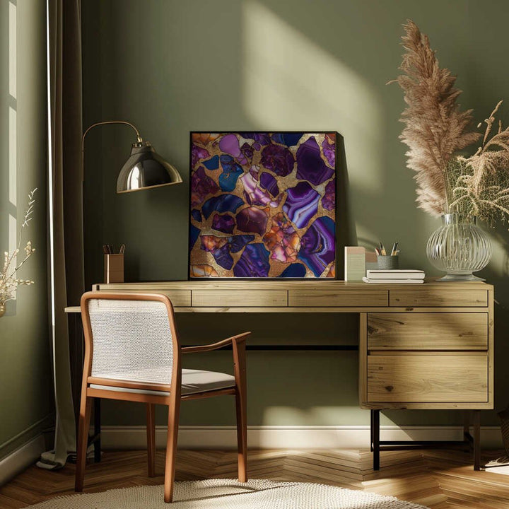 Purple Gold Agate Mosaic - Square Stretched Canvas, Poster or Fine Art Print - I Heart Wall Art - Poster Print, Canvas Print or Framed Art Print