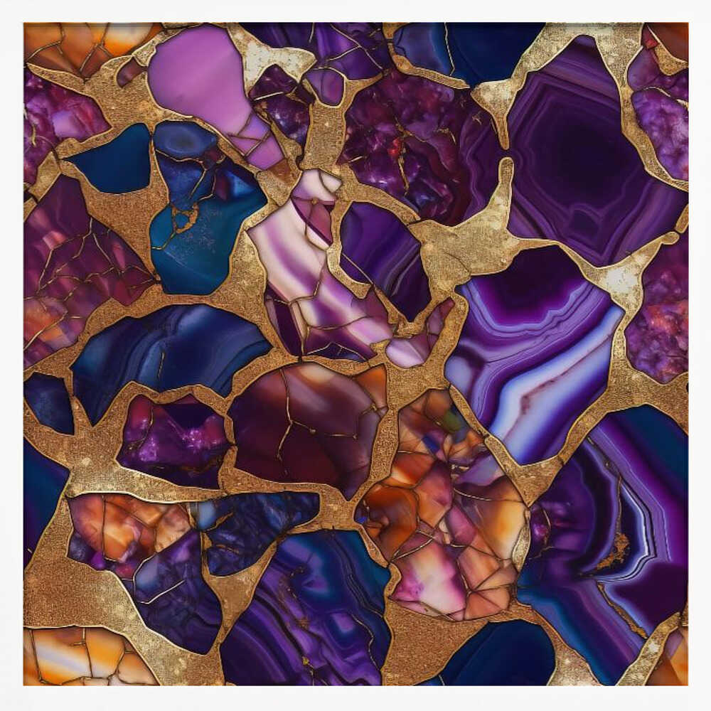 Purple Gold Agate Mosaic - Square Stretched Canvas, Poster or Fine Art Print - I Heart Wall Art - Poster Print, Canvas Print or Framed Art Print