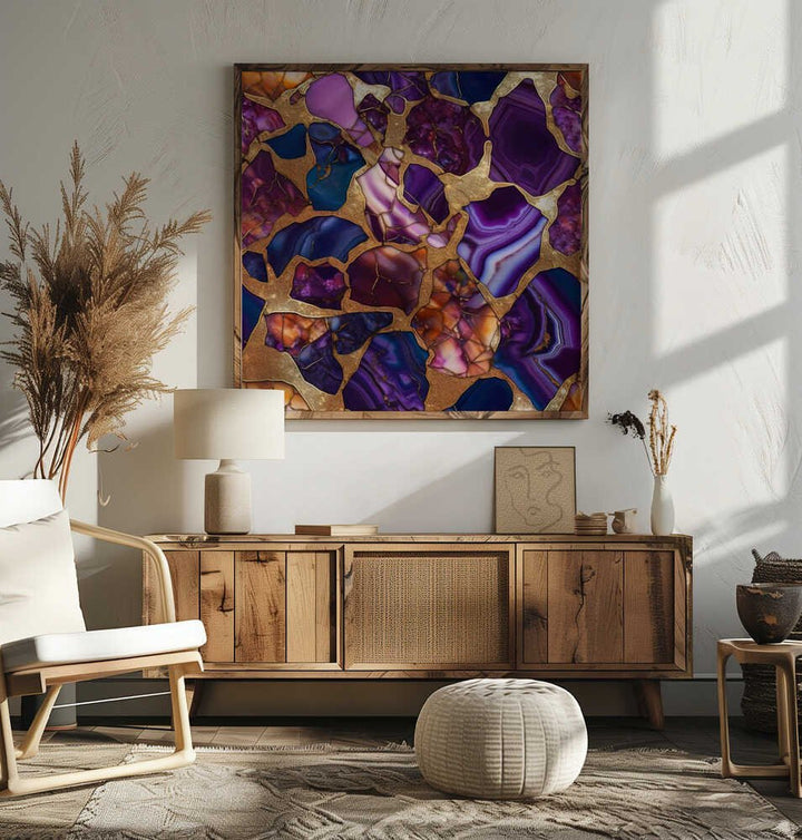 Purple Gold Agate Mosaic - Square Stretched Canvas, Poster or Fine Art Print - I Heart Wall Art - Poster Print, Canvas Print or Framed Art Print
