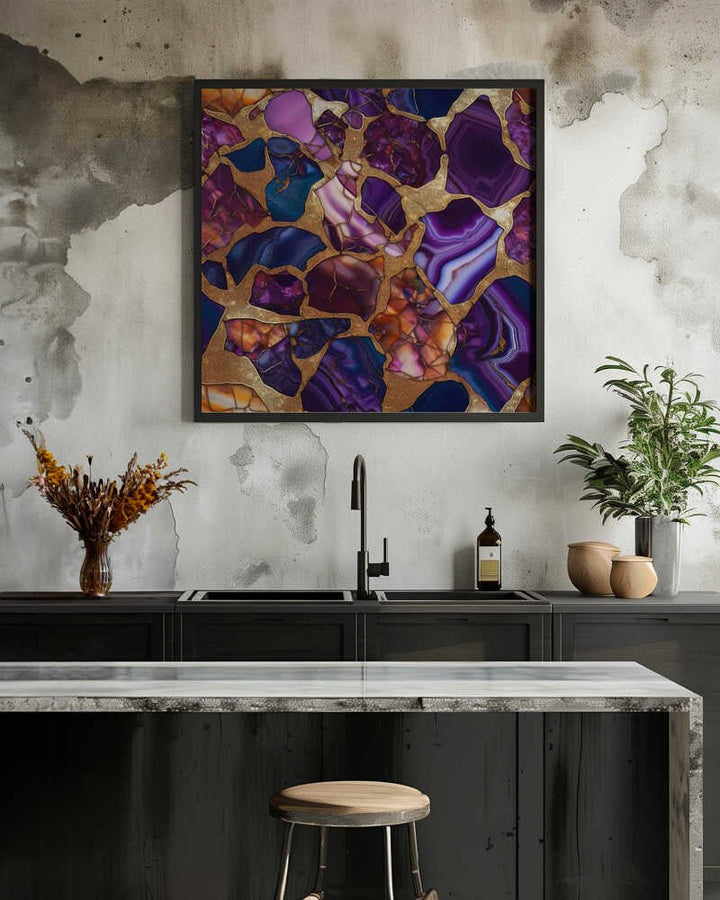 Purple Gold Agate Mosaic - Square Stretched Canvas, Poster or Fine Art Print - I Heart Wall Art - Poster Print, Canvas Print or Framed Art Print