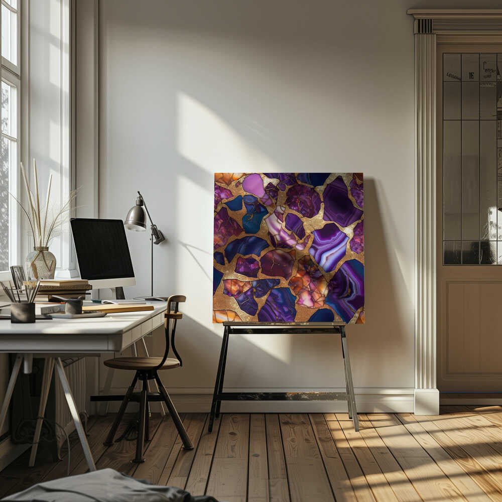 Purple Gold Agate Mosaic - Square Stretched Canvas, Poster or Fine Art Print - I Heart Wall Art - Poster Print, Canvas Print or Framed Art Print