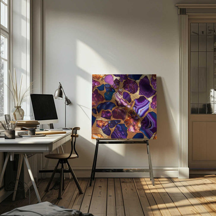 Purple Gold Agate Mosaic - Square Stretched Canvas, Poster or Fine Art Print - I Heart Wall Art - Poster Print, Canvas Print or Framed Art Print