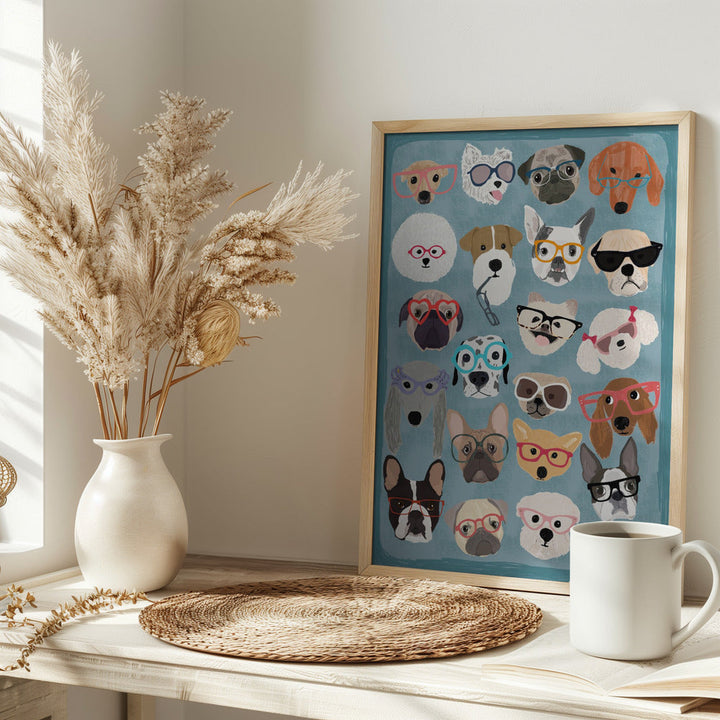 Puzzle Dogs In Glasses - Stretched Canvas, Poster or Fine Art Print I Heart Wall Art