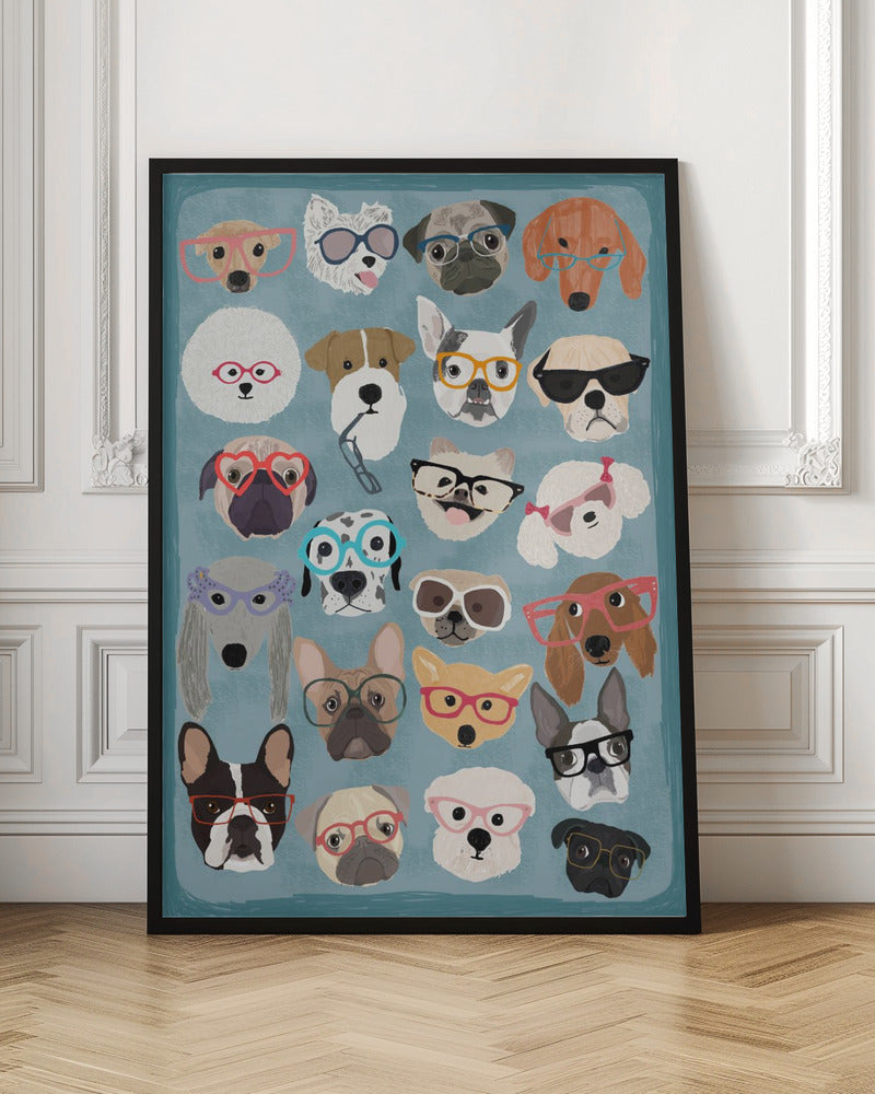 Puzzle Dogs In Glasses - Stretched Canvas, Poster or Fine Art Print I Heart Wall Art