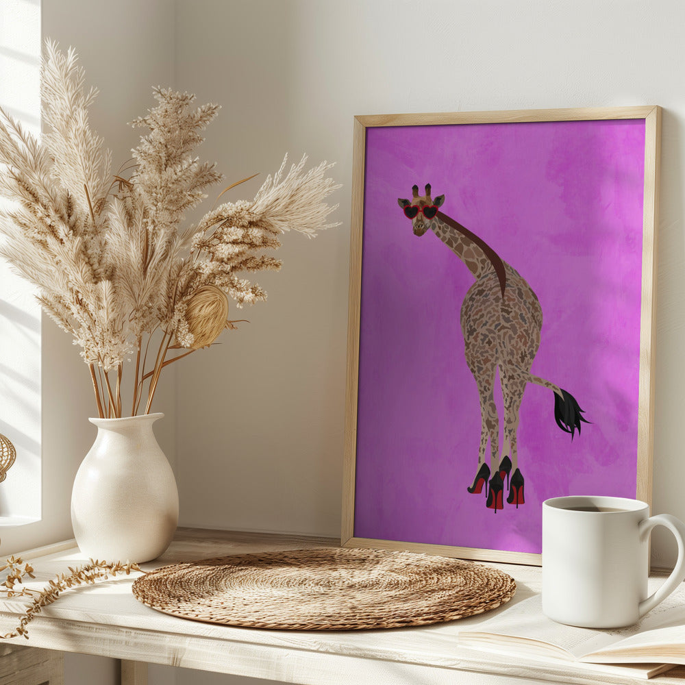 Quirky Giraffe wearing shoes - Stretched Canvas, Poster or Fine Art Print I Heart Wall Art