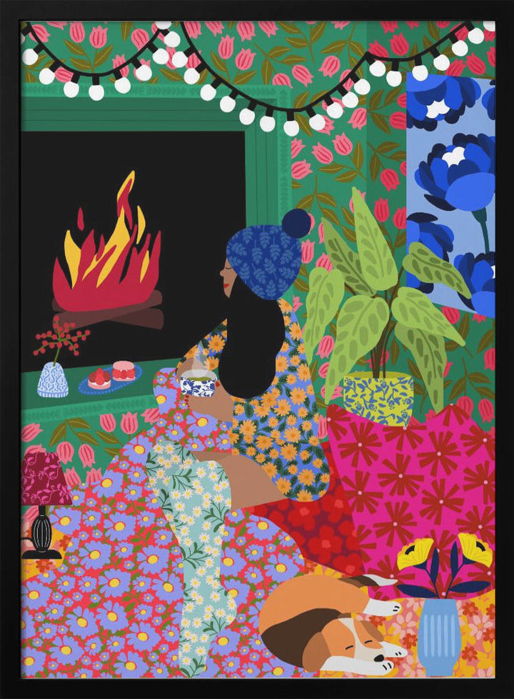 9933x14043 Din 104 Relaxing In Front of My Fireplace - Stretched Canvas, Poster or Fine Art Print I Heart Wall Art