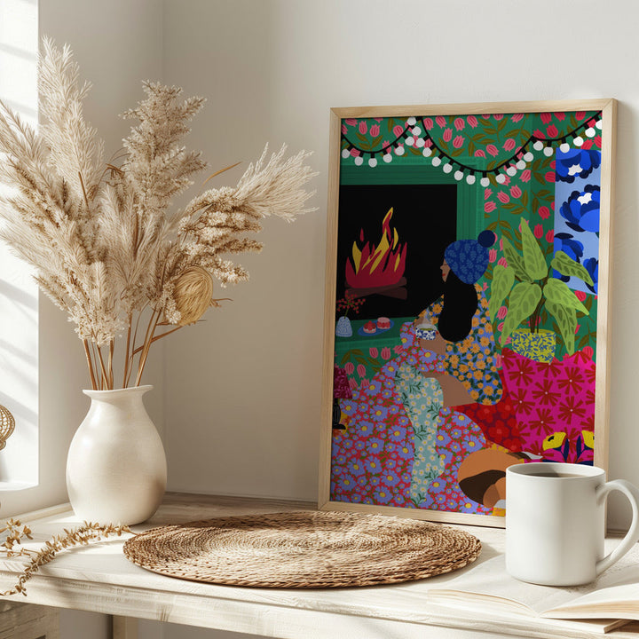 9933x14043 Din 104 Relaxing In Front of My Fireplace - Stretched Canvas, Poster or Fine Art Print I Heart Wall Art